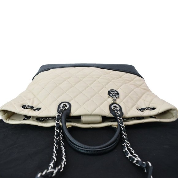 CHANEL Drawstring Large Quilted Calfskin & Caviar Shopping Tote Bag Beige - Picture 4 of 11